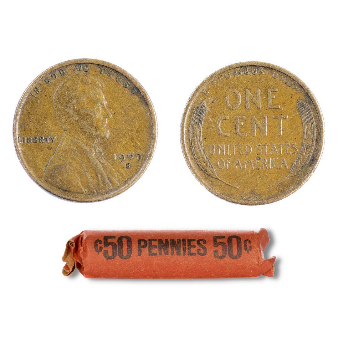 1909-1919 Wheat Cent 50 Coin Roll Avg Circulated