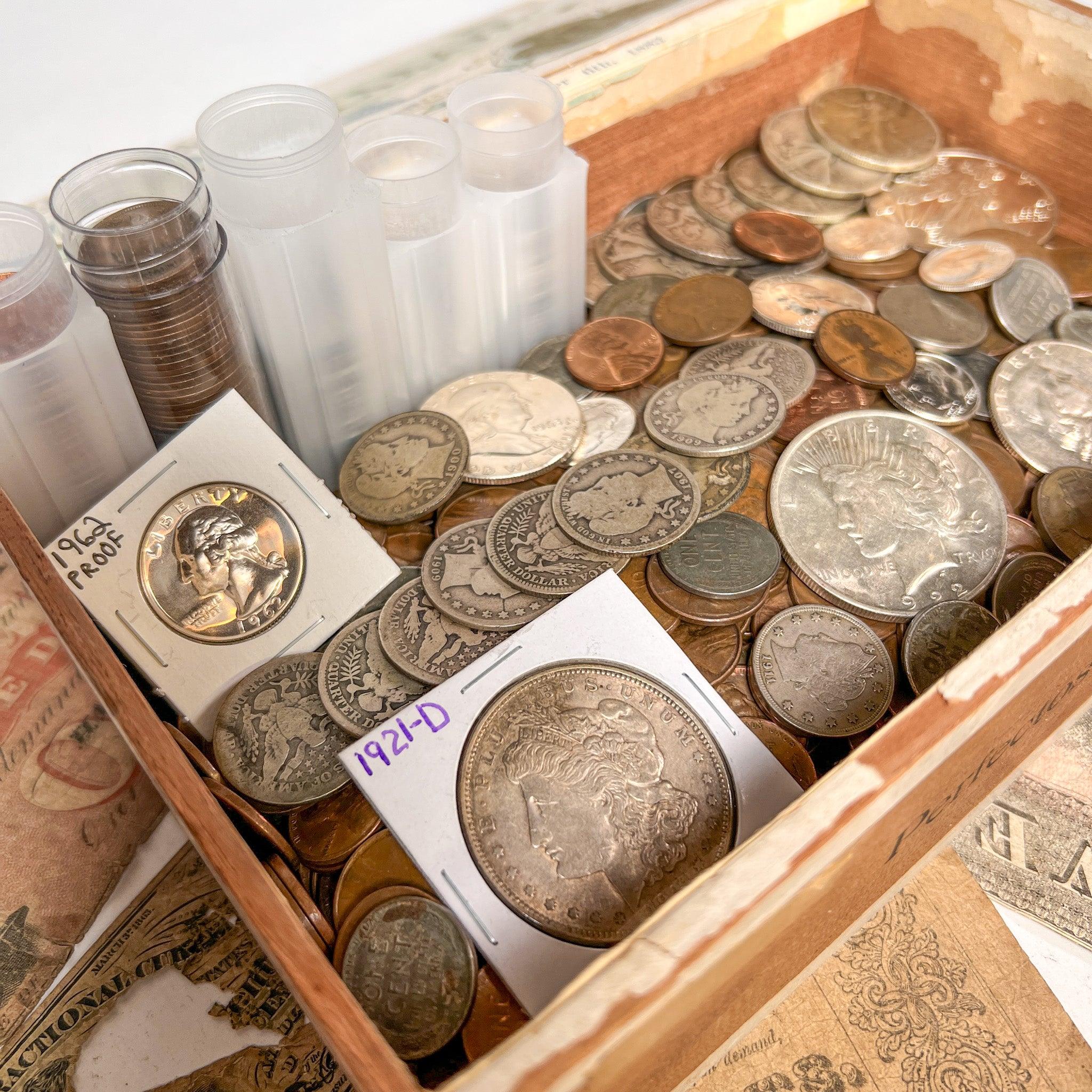 Vintage Cigar Box Mixed U.S. Coin Hoard - Image 4