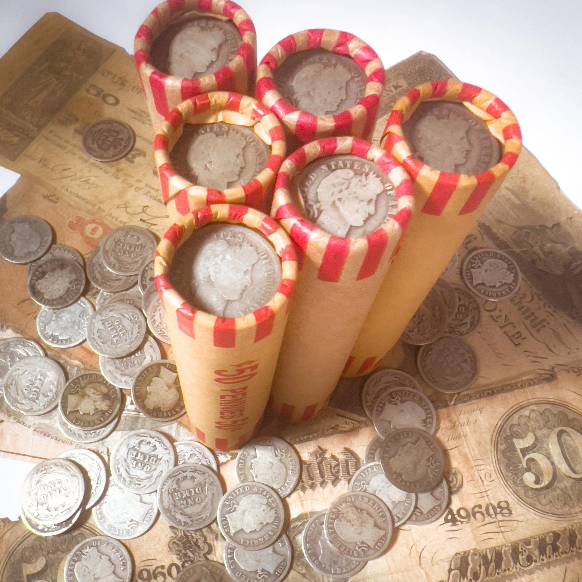 1909-1958 Wheat Cent Roll (Avg Circ) w Barber Dime Cap