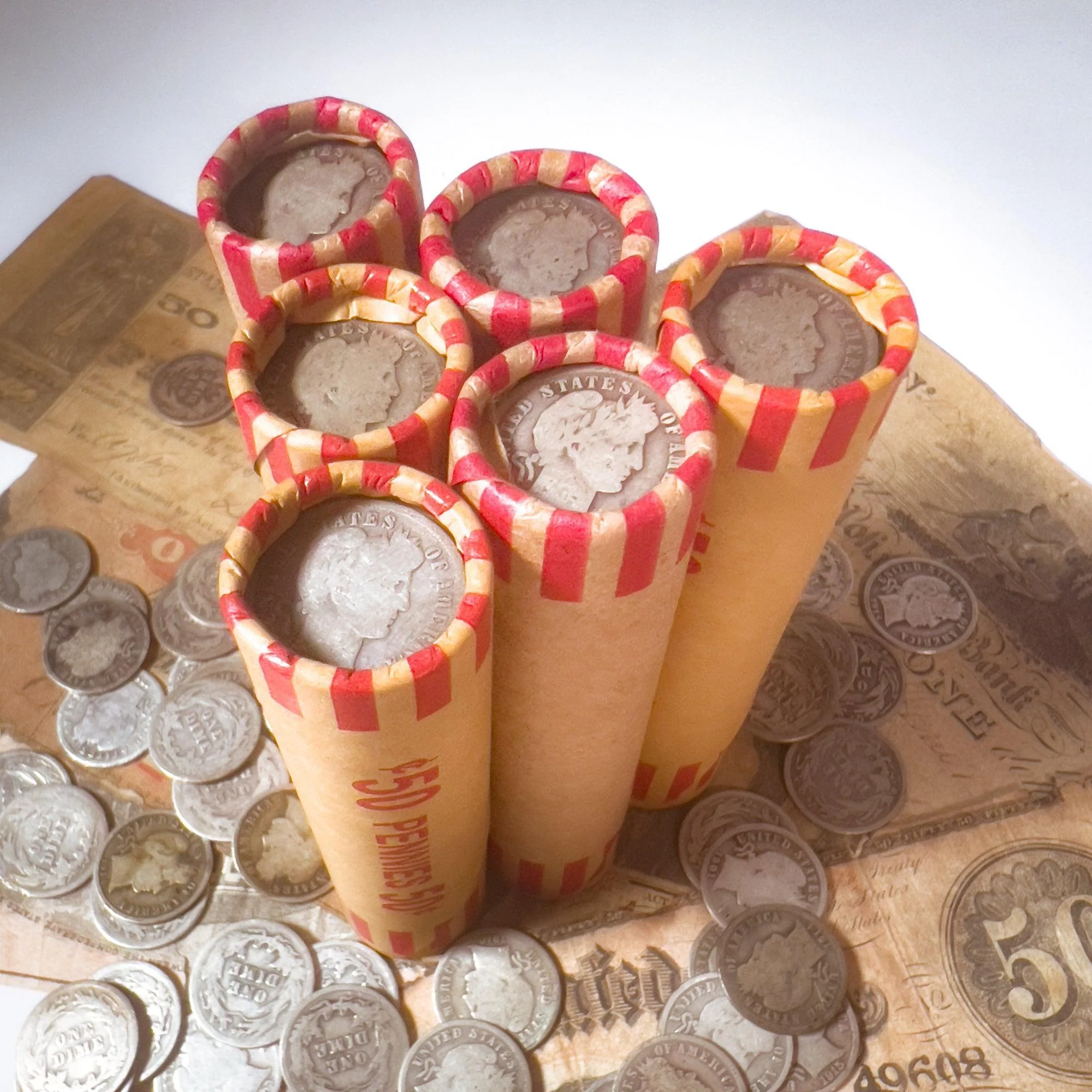 1909-1958 Wheat Cent Roll (Avg Circ) w Barber Dime Cap - Image 4